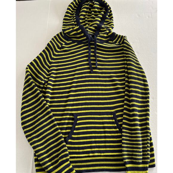 Women’s Style & Co Striped Navy Yellow Hoodie Long Sleeves Front Pocket FLAW - Picture 3 of 9